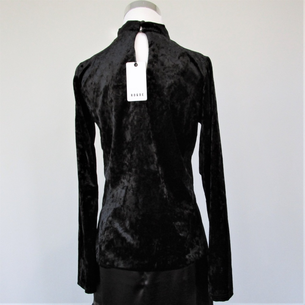 NWT Ro & De Black Velvet Choker Cut Out Top Large - Picture 6 of 8